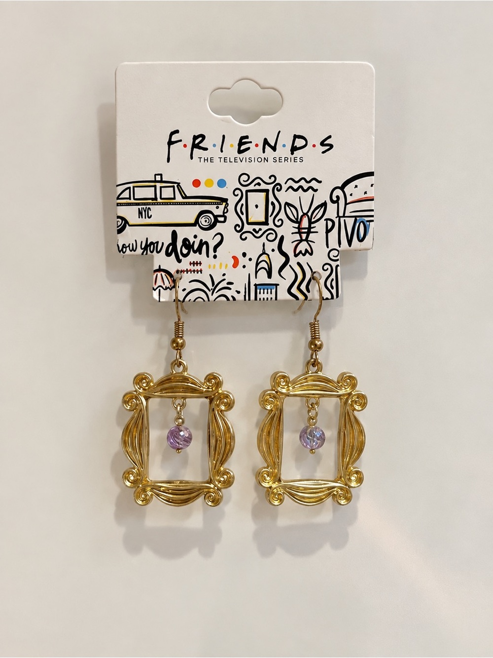 FRIENDS Frame Drop Earrings with Lavender Bead